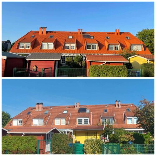 Vorher nachher Zustand nach Dachreinigung und Dachversiegelung eines Hauses